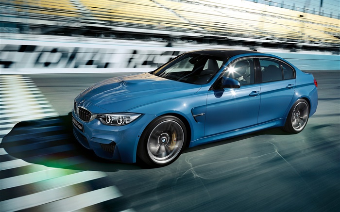 2015年BMW M3四門轎車F80藍色車 桌布 圖片