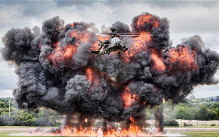 阿帕奇直升機AH-64，戰鬥，爆炸 桌布 圖片