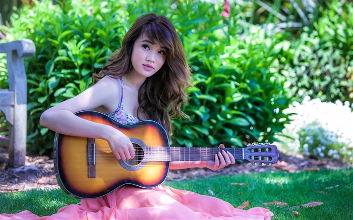 亞洲音樂的女孩，吉他 桌布 圖片