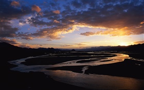 河流，黃昏，夕陽，中國的彎 高清桌布