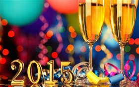 慶祝2015年的新年，香檳酒杯 高清桌布