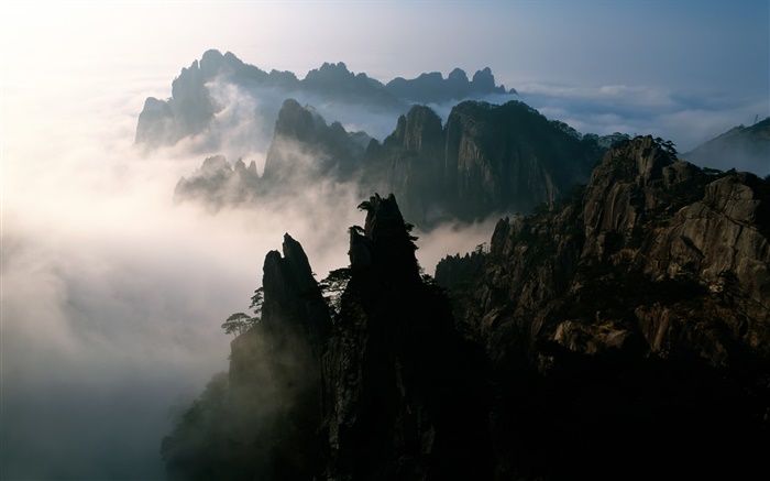 中國，山，霧，黎明 桌布 圖片
