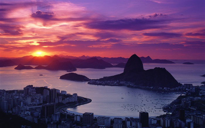 市夕陽，海岸，里約熱內盧，巴西 桌布 圖片