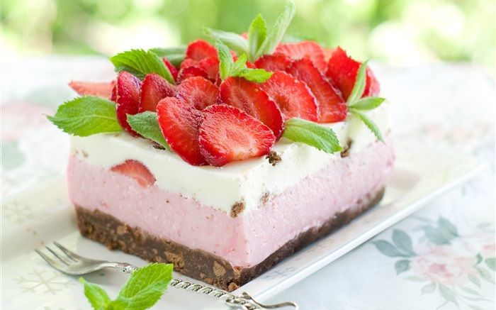 美味的甜點，草莓蛋糕 桌布 圖片