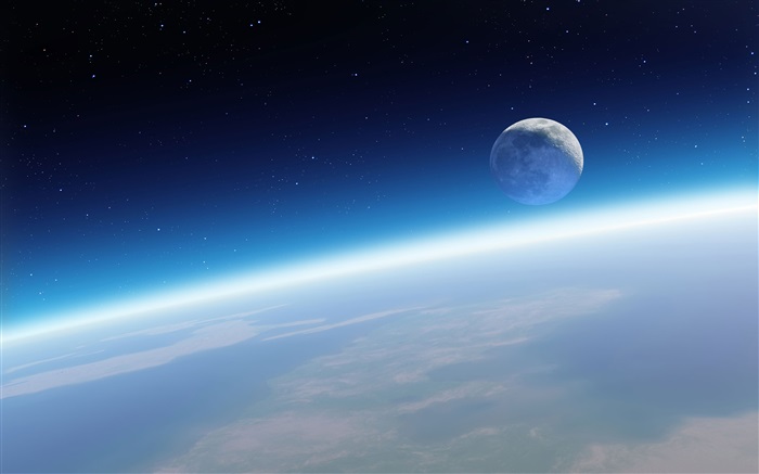 地球和月亮，美麗空間 桌布 圖片