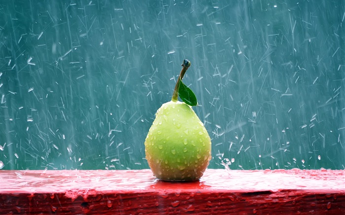 水果特寫，梨在雨中 桌布 圖片