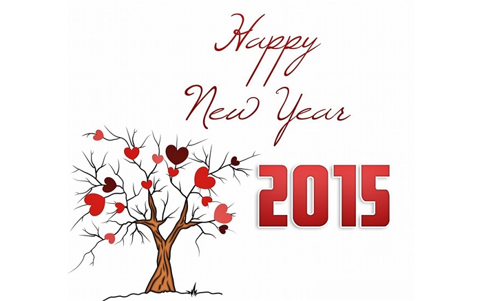 新年快樂2015年，愛的心樹 桌布 圖片