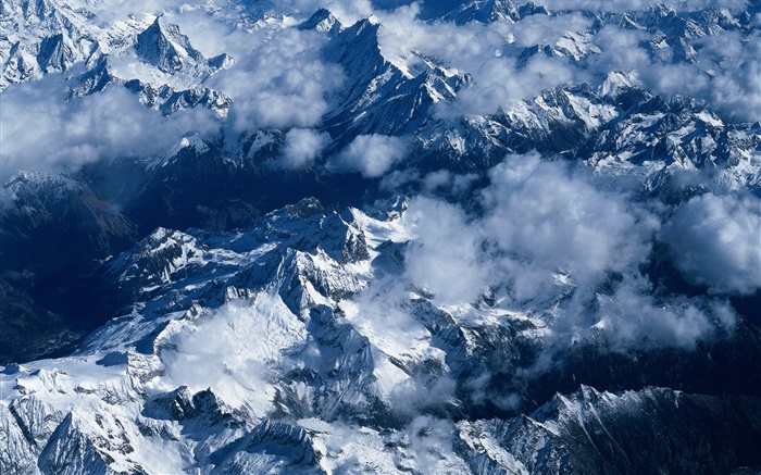 山，雪，雲，中國風景 桌布 圖片