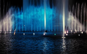 晚上，噴泉，燈光