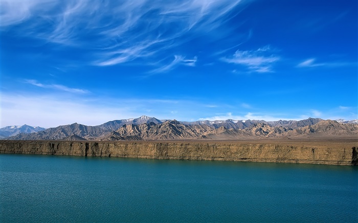河，山，藍天，懸崖，中國山水 桌布 圖片