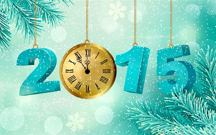 雪花，時鐘，松枝，2015年新年 桌布 圖片
