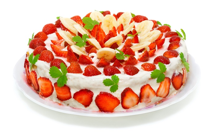 草莓香蕉片蛋糕 桌布 圖片