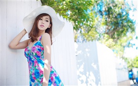 夏季藍色的裙子的亞洲女孩 高清桌布