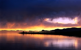 日落，湖，雲，紅色的天空，中國的風景 高清桌布