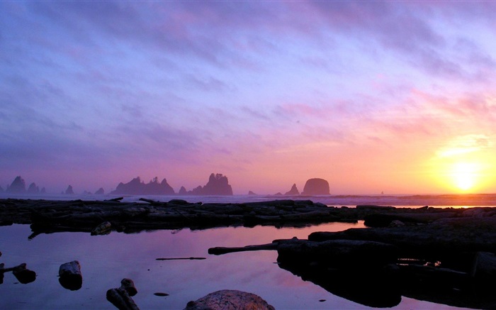 日落，海，岩石 桌布 圖片