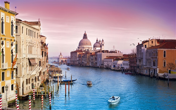 旅遊城市，威尼斯，船，河，房子 桌布 圖片