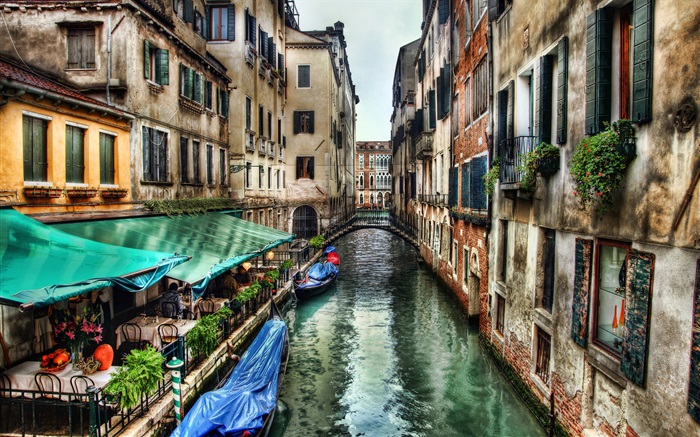 威尼斯風光，河流，房屋 桌布 圖片