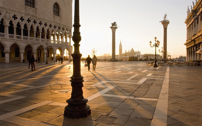 威尼斯，廣場，步行，陽光 桌布 圖片