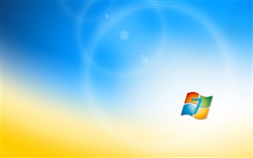 Windows 7的徽標，藍色橙色背景