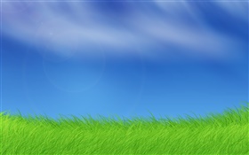 視窗圖片，草地，藍天 高清桌布