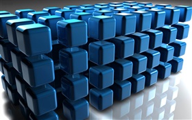 3D藍色立方體，地面反射