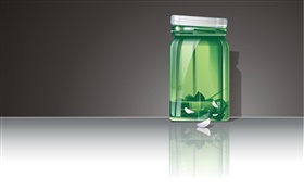 3D綠色玻璃瓶 高清桌布