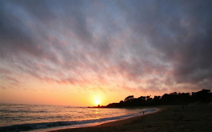 沙灘，海岸，海，人，日出，雲海 桌布 圖片