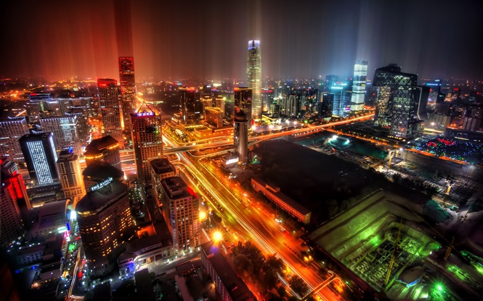 北京，中國，城市，夜晚，燈光，摩天大樓 桌布 圖片