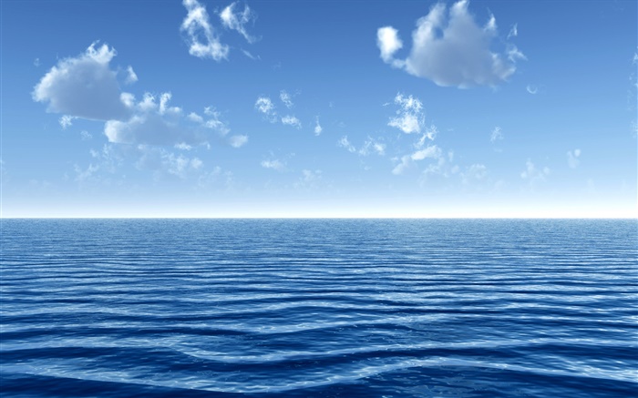 藍色的大海，雲，天空 桌布 圖片