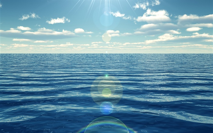 藍色的大海，太陽光線 桌布 圖片