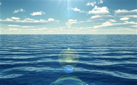 藍色的大海，太陽光線