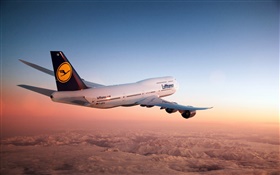 波音747飛機，天空，黃昏
