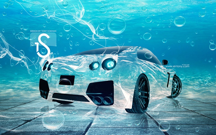 汽車在水中，創意設計 桌布 圖片
