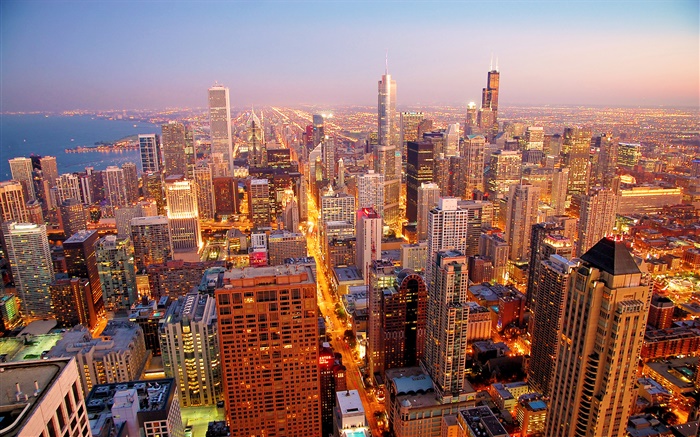 芝加哥城市，美國，黎明，摩天大樓 桌布 圖片