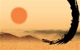 中國的水墨藝術，紅太陽