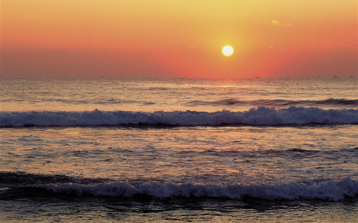 海岸，海，海浪，日落 桌布 圖片
