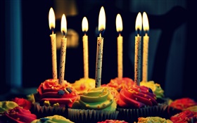 蛋糕，奶油，生日，蠟燭，火 高清桌布