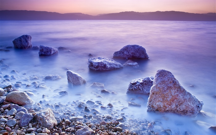死海，日出，鹽，石頭 桌布 圖片