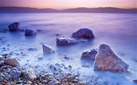 死海，日出，鹽，石頭 高清桌布