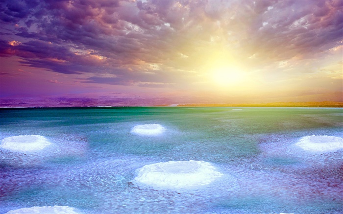 死海，日落，鹽，雲 桌布 圖片