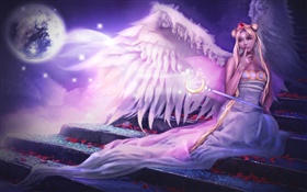 幻想天使女孩，紫色風格 高清桌布
