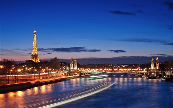 法國，巴黎，城市夜景，燈光，美麗的風景 桌布 圖片
