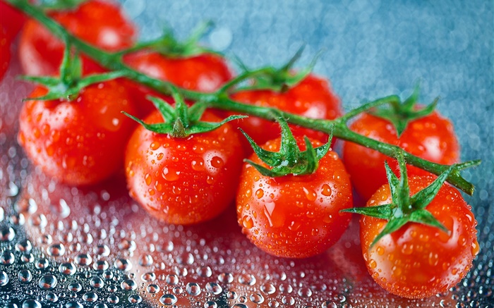 新鮮水果，紅番茄，水滴 桌布 圖片