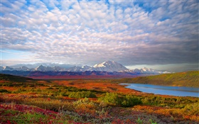 湖，樹，雲，黃昏，迪納利國家公園，阿拉斯加，美國 高清桌布