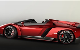 蘭博基尼Veneno敞篷跑車紅色超級跑車側面圖 高清桌布