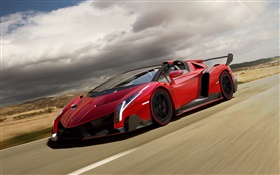 蘭博基尼Veneno敞篷跑車紅色超級跑車的速度 高清桌布