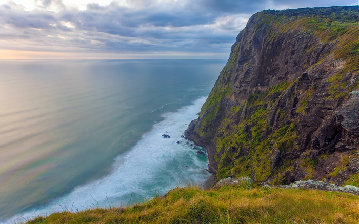美世懸崖，海，雲，黃昏，新西蘭懷卡托 桌布 圖片