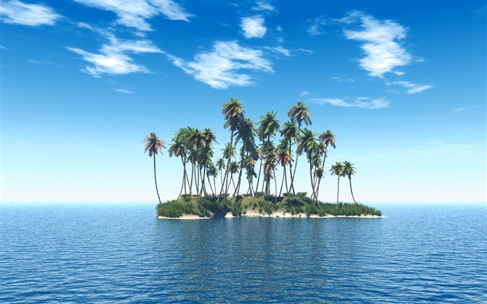 小島嶼，棕櫚樹，海 桌布 圖片