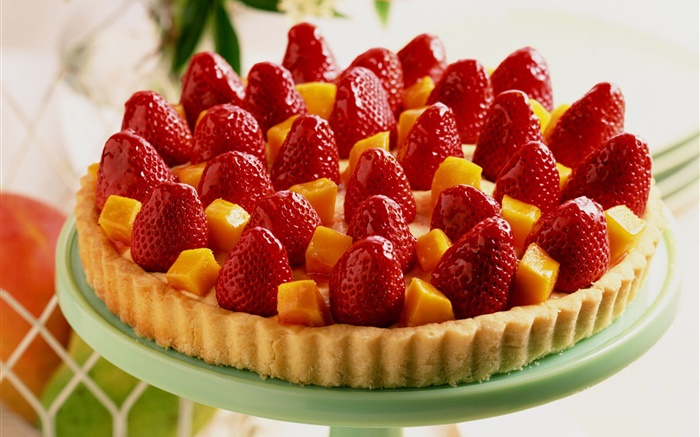 草莓芒果蛋糕 桌布 圖片