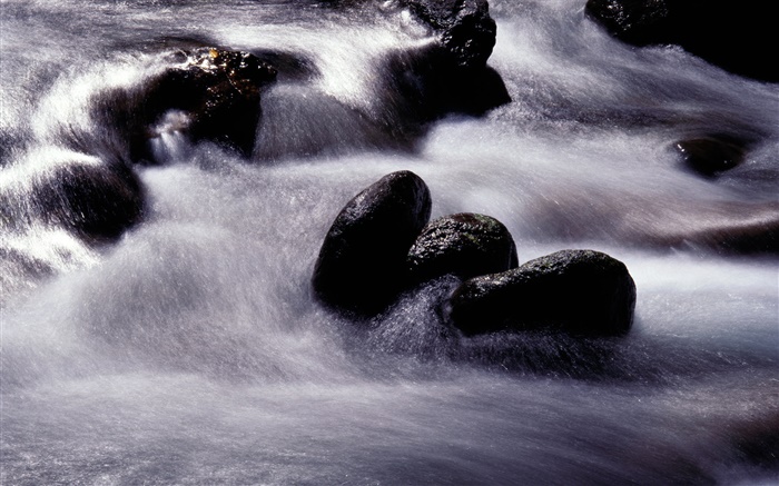 小溪，河流，黑色的石頭 桌布 圖片